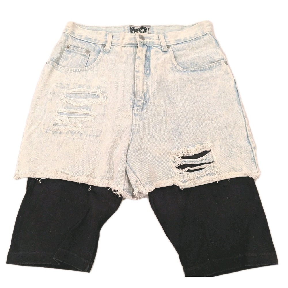 Vtg 80s-90s NO! Denim Shorts Junior 11/12 Acid Wash Distressed Skate Layer NWOT